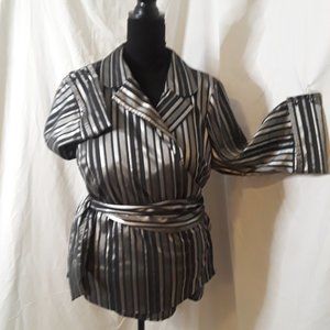 Lane Bryant Metallic Black/Silver Stripes Wrap Blouse 18/20